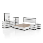 Ensemble de 6 meubles de chambre à coucher modernes en bois massif blanc avec plateforme (avec ports USB)