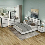 Ensemble de 6 meubles de chambre à coucher modernes en bois massif blanc avec plateforme (avec ports USB)