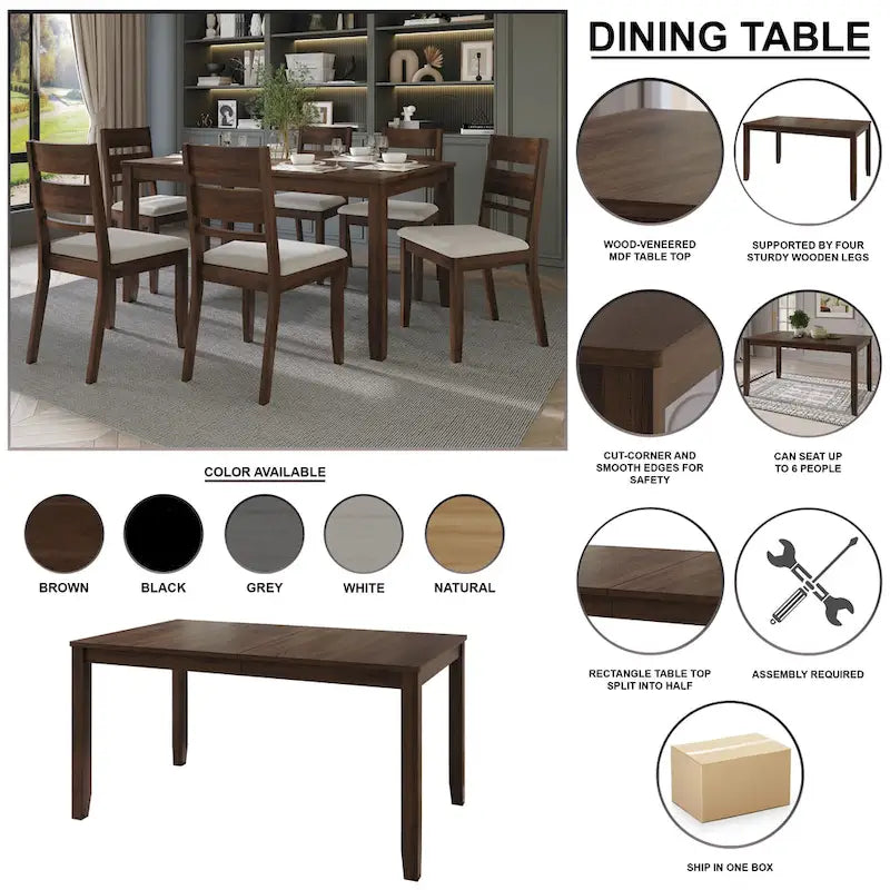 Ensemble de salle à manger 7 pièces en bois, style Mid-Century Modern
