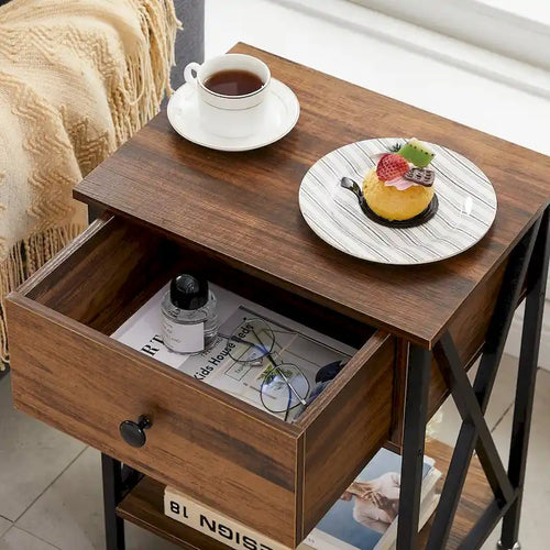 Javlergo 1-Drawer Nightstand with Charging Station and Storage Shelf