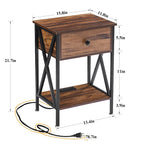 Table de chevet à 1 tiroir avec station de charge et étagère de rangement