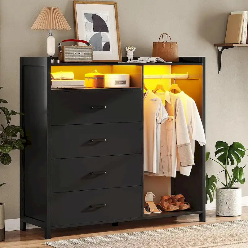 Commode de chambre avec portant et 4 tiroirs