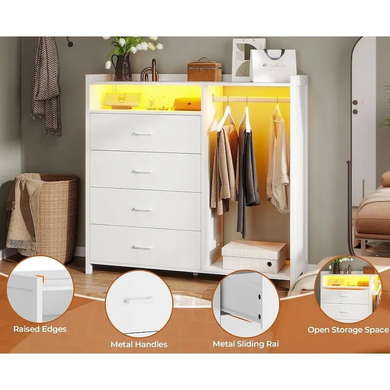 Commode de chambre avec portant et 4 tiroirs