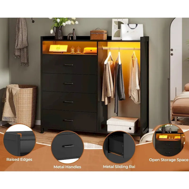 Commode de chambre avec portant et 4 tiroirs