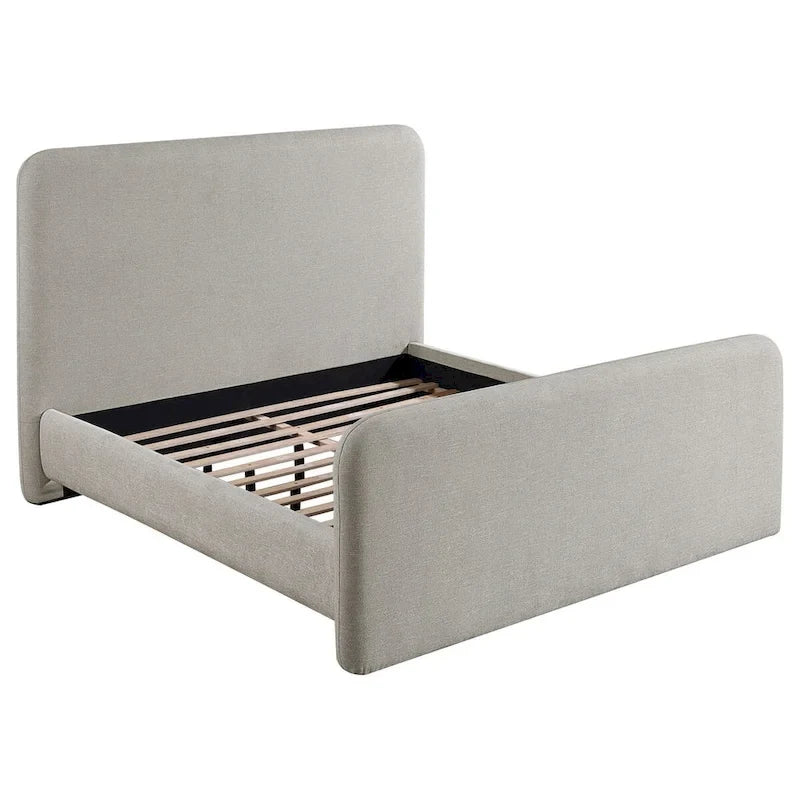 Jene King Size Bed, Upholstered Panel Headboard, Rounded Corners, Gray