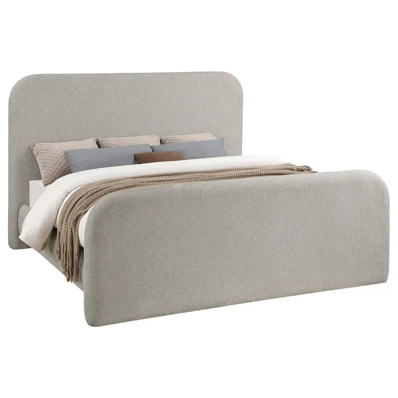 Lit King Size, Tête de lit à panneau rembourré, Coins arrondis, Gris