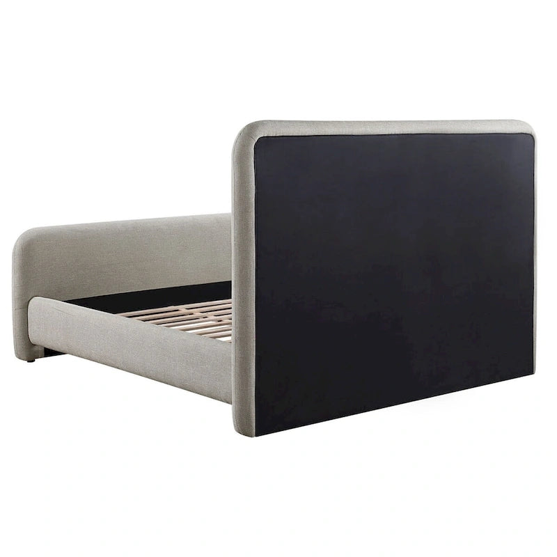 Lit King Size, Tête de lit à panneau rembourré, Coins arrondis, Gris