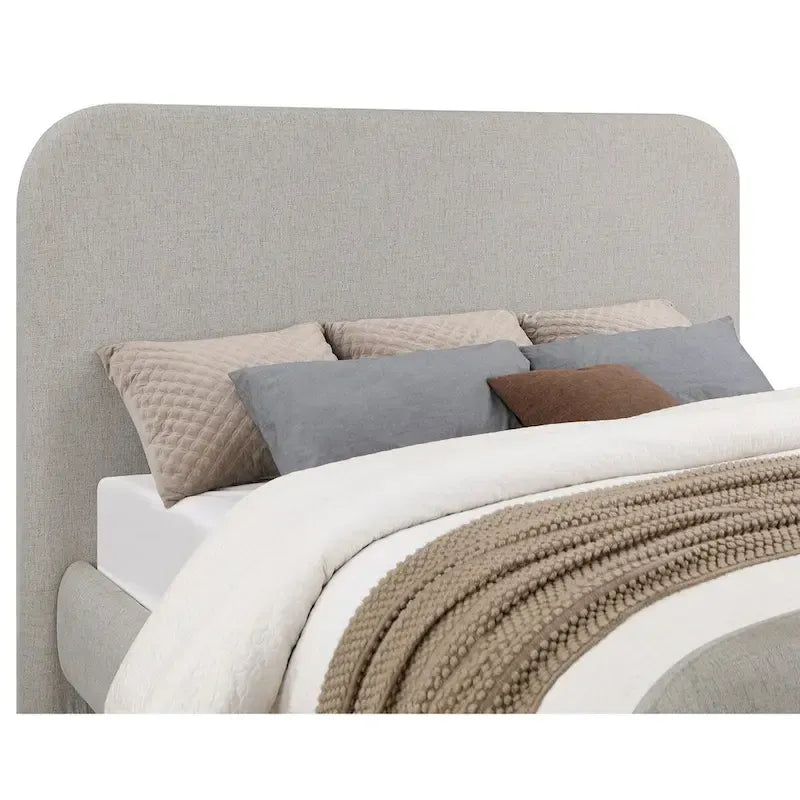 Lit King Size, Tête de lit à panneau rembourré, Coins arrondis, Gris