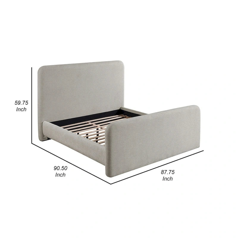 Lit King Size, Tête de lit à panneau rembourré, Coins arrondis, Gris