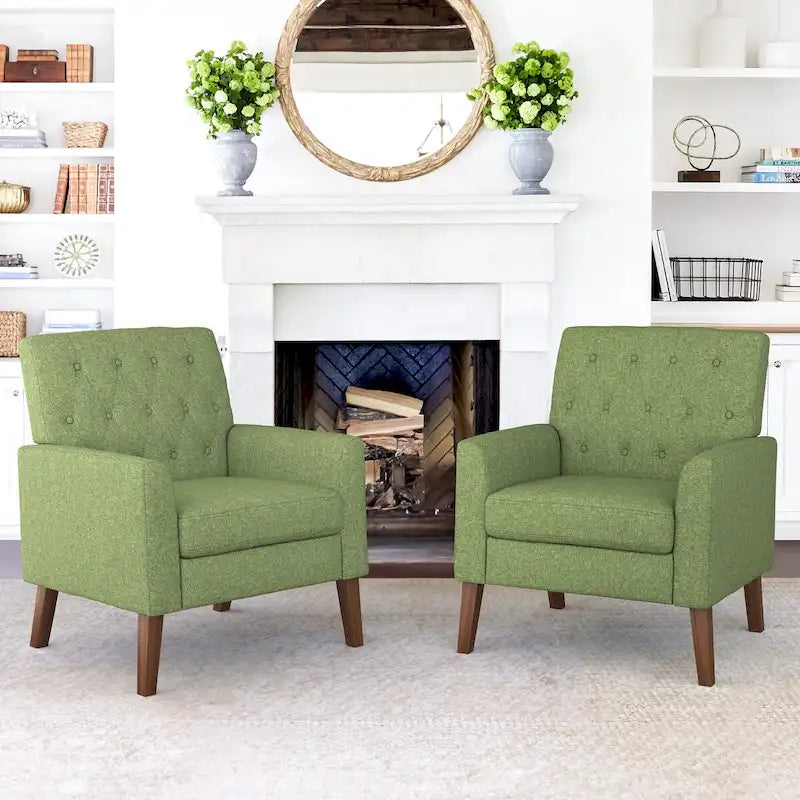 Fauteuil d'appoint capitonné en tissu de lin de style moderne du milieu du siècle (lot de 2) - 72,4 cm (L) x 69,2 cm (P) x 85,7 cm (H)