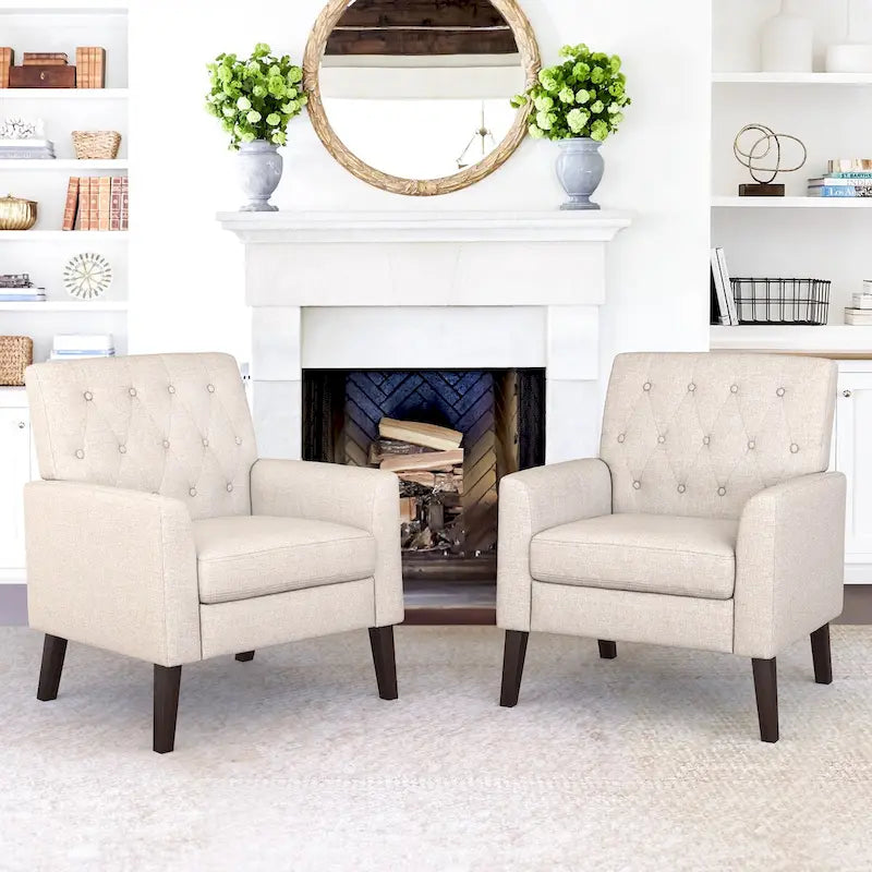 Fauteuil d'appoint capitonné en tissu de lin de style moderne du milieu du siècle (lot de 2) - 72,4 cm (L) x 69,2 cm (P) x 85,7 cm (H)