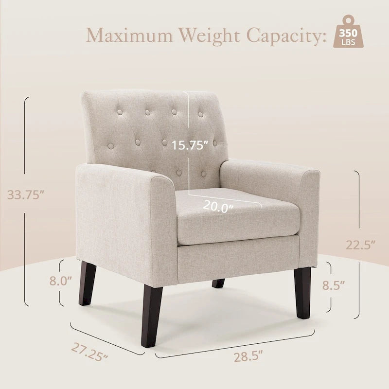 Fauteuil d'appoint capitonné en tissu de lin de style moderne du milieu du siècle (lot de 2) - 72,4 cm (L) x 69,2 cm (P) x 85,7 cm (H)