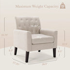 Fauteuil d'appoint capitonné en tissu de lin de style moderne du milieu du siècle (lot de 2) - 72,4 cm (L) x 69,2 cm (P) x 85,7 cm (H)