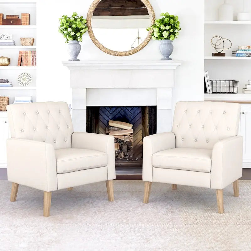 Fauteuil d'appoint capitonné en tissu de lin de style moderne du milieu du siècle (lot de 2) - 72,4 cm (L) x 69,2 cm (P) x 85,7 cm (H)