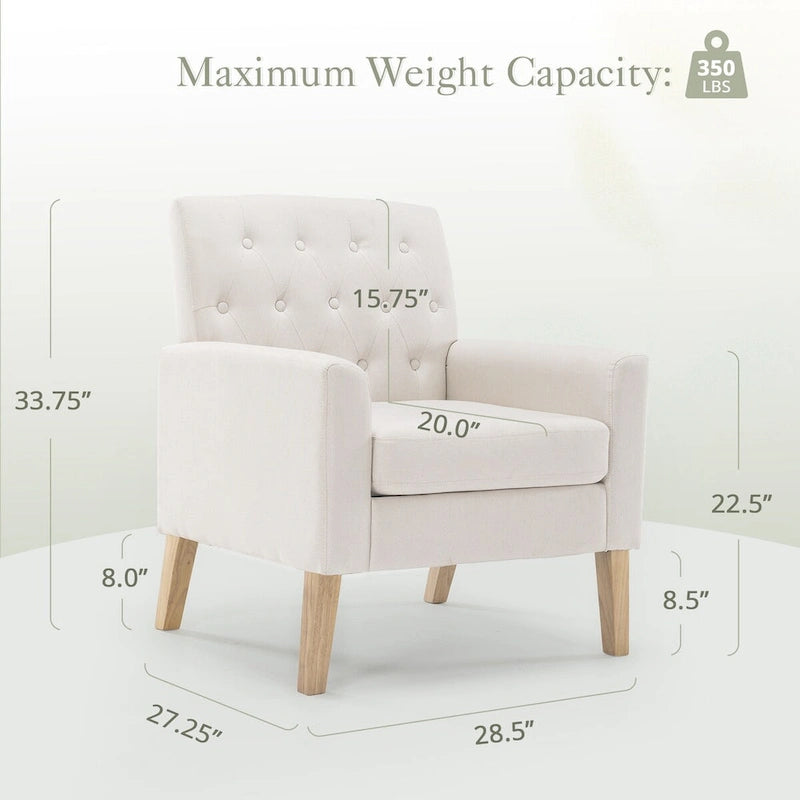 Fauteuil d'appoint capitonné en tissu de lin de style moderne du milieu du siècle (lot de 2) - 72,4 cm (L) x 69,2 cm (P) x 85,7 cm (H)