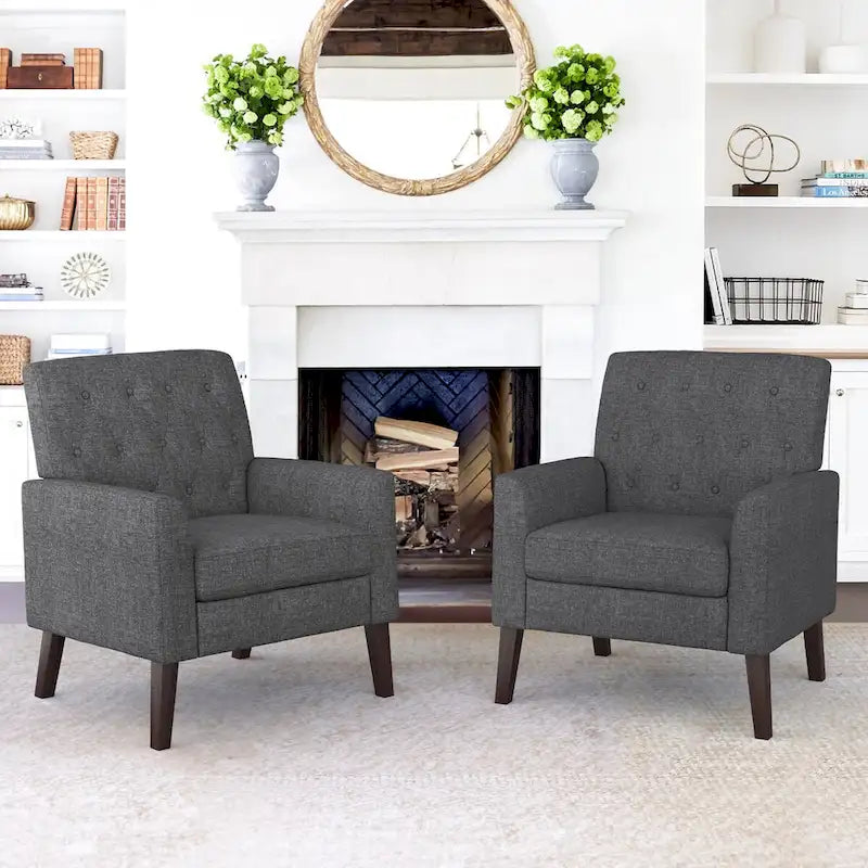 Fauteuil d'appoint capitonné en tissu de lin de style moderne du milieu du siècle (lot de 2) - 72,4 cm (L) x 69,2 cm (P) x 85,7 cm (H)