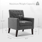 Fauteuil d'appoint capitonné en tissu de lin de style moderne du milieu du siècle (lot de 2) - 72,4 cm (L) x 69,2 cm (P) x 85,7 cm (H)