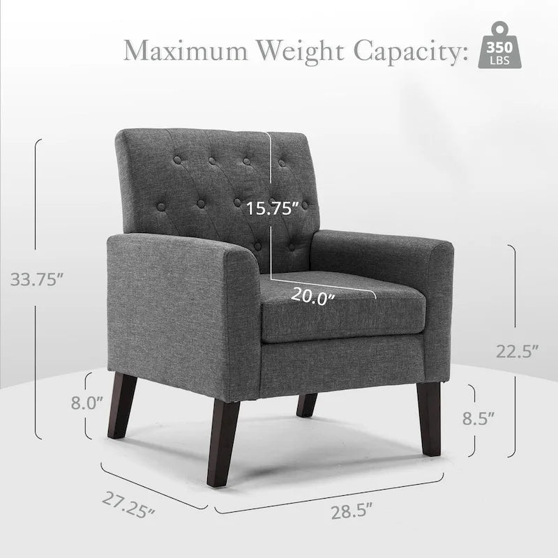 Fauteuil d'appoint capitonné en tissu de lin de style moderne du milieu du siècle (lot de 2) - 72,4 cm (L) x 69,2 cm (P) x 85,7 cm (H)