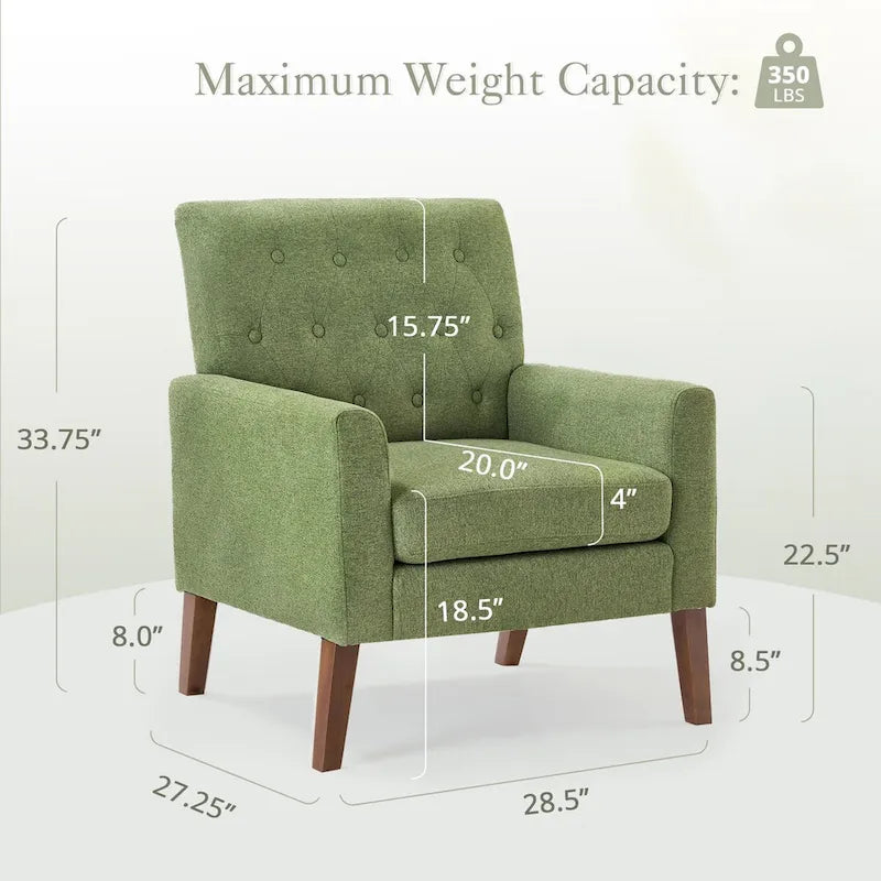 Fauteuil d'appoint capitonné en tissu de lin de style moderne du milieu du siècle (lot de 2) - 72,4 cm (L) x 69,2 cm (P) x 85,7 cm (H)