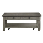 Table de cocktail de 48 po, 2 tiroirs, roulettes, bois massif brun et gris