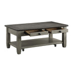 Table de cocktail de 48 po, 2 tiroirs, roulettes, bois massif brun et gris