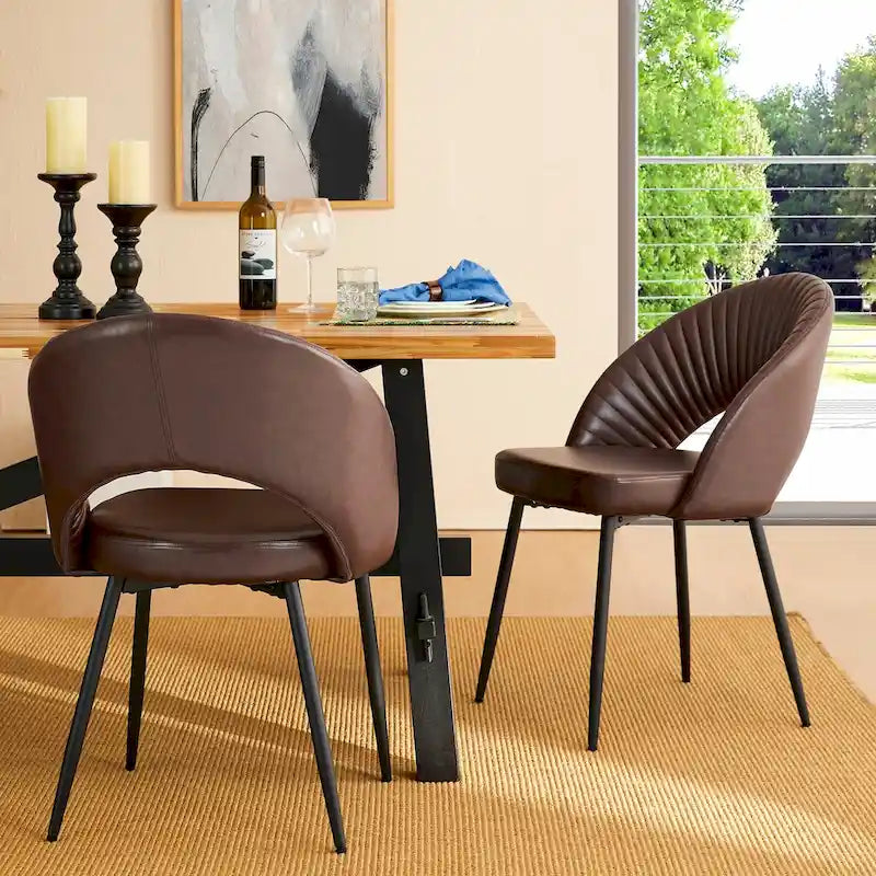Chaise de salle à manger latérale matelassée en similicuir style Mid-Century Modern avec pieds fuselés en métal