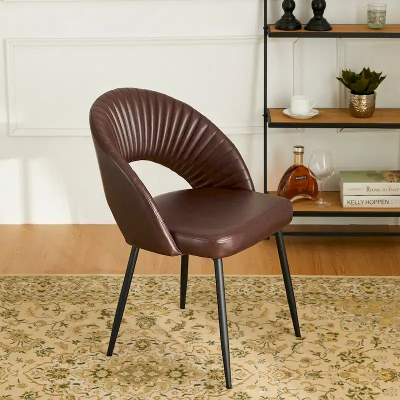 Chaise de salle à manger latérale matelassée en similicuir style Mid-Century Modern avec pieds fuselés en métal