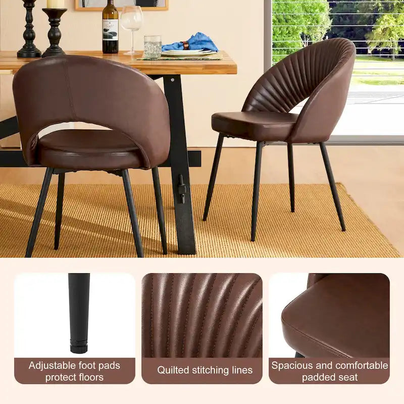 Chaise de salle à manger latérale matelassée en similicuir style Mid-Century Modern avec pieds fuselés en métal