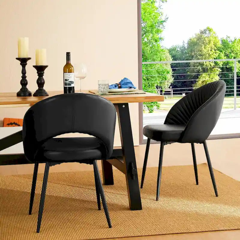 Chaise de salle à manger latérale matelassée en similicuir style Mid-Century Modern avec pieds fuselés en métal