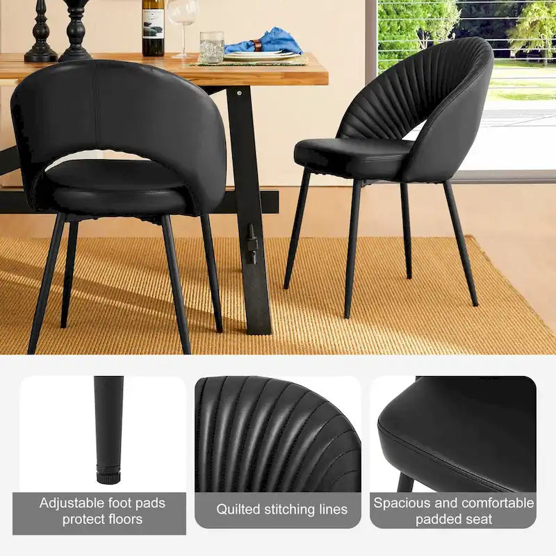 Chaise de salle à manger latérale matelassée en similicuir style Mid-Century Modern avec pieds fuselés en métal