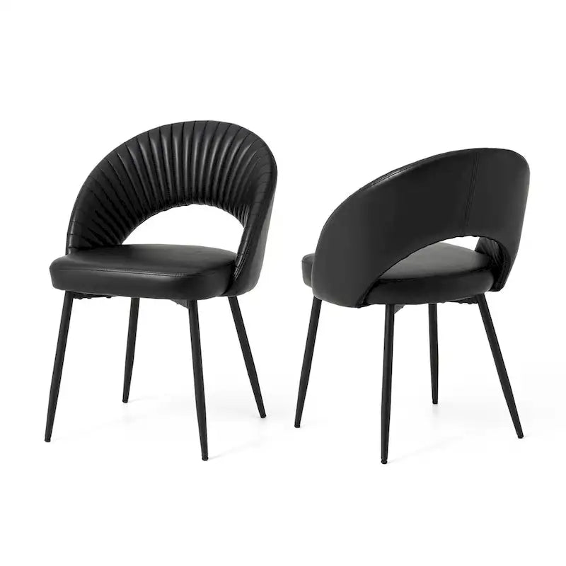 Chaise de salle à manger latérale matelassée en similicuir style Mid-Century Modern avec pieds fuselés en métal