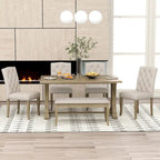 6-Piece Farmhouse Dining Table Set, Rectangular Trestle Table and 4 Upholstered Chairs & Bench