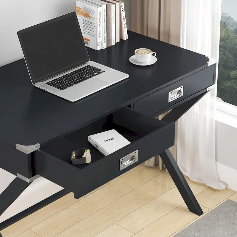 Bureau informatique avec rangement, bureau en bois massif avec tiroirs, table d'étude moderne pour bureau à domicile, petit bureau d'écriture
