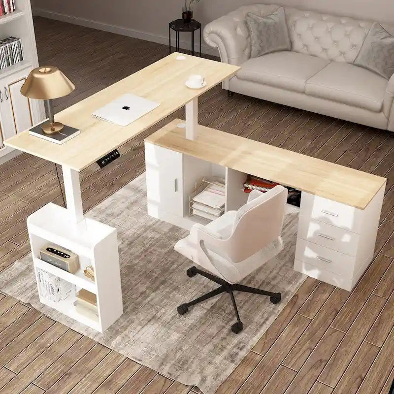 Bureau de télétravail ergonomique réglable en hauteur avec rangement
