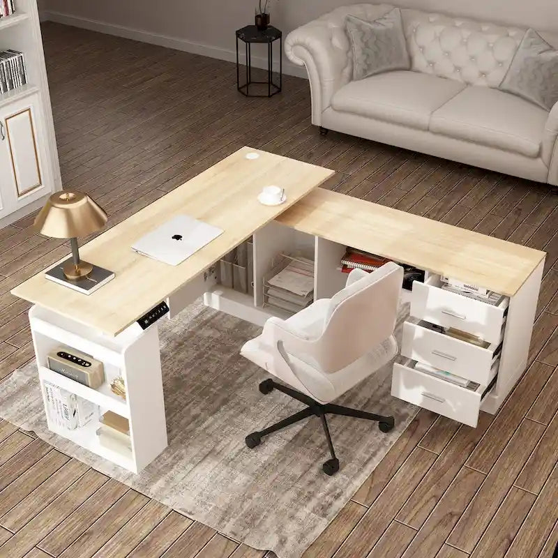 Bureau de télétravail ergonomique réglable en hauteur avec rangement