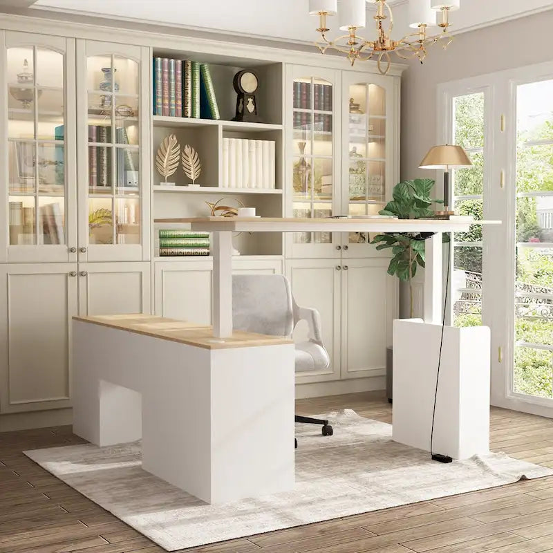 Bureau de télétravail ergonomique réglable en hauteur avec rangement