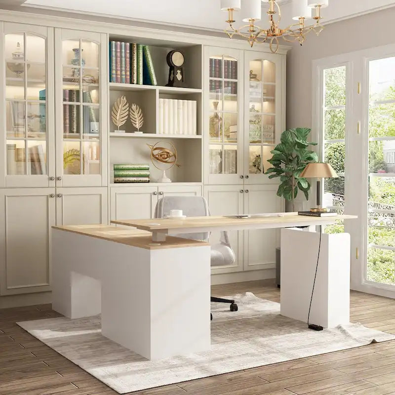 Bureau de télétravail ergonomique réglable en hauteur avec rangement