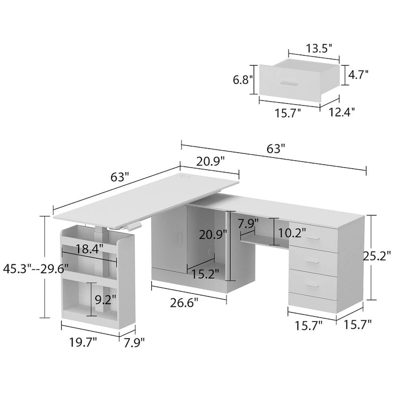 Bureau de télétravail ergonomique réglable en hauteur avec rangement