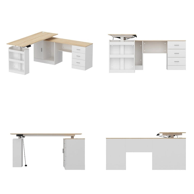 Bureau de télétravail ergonomique réglable en hauteur avec rangement