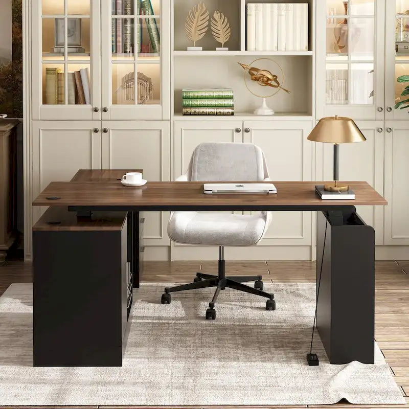 Bureau de télétravail ergonomique réglable en hauteur avec rangement