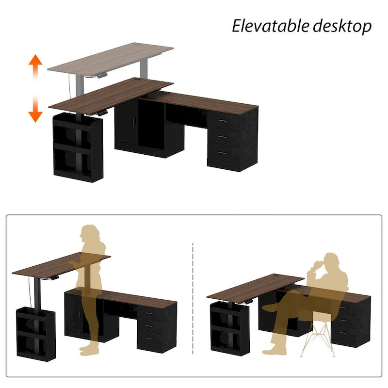 Bureau de télétravail ergonomique réglable en hauteur avec rangement