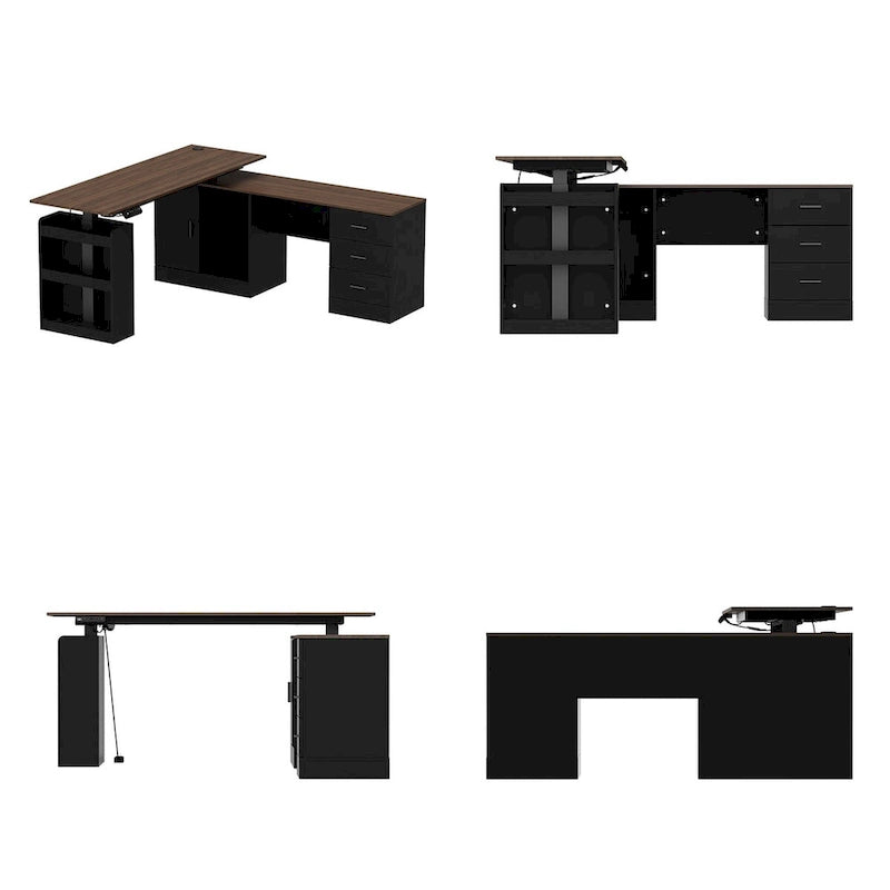Bureau de télétravail ergonomique réglable en hauteur avec rangement