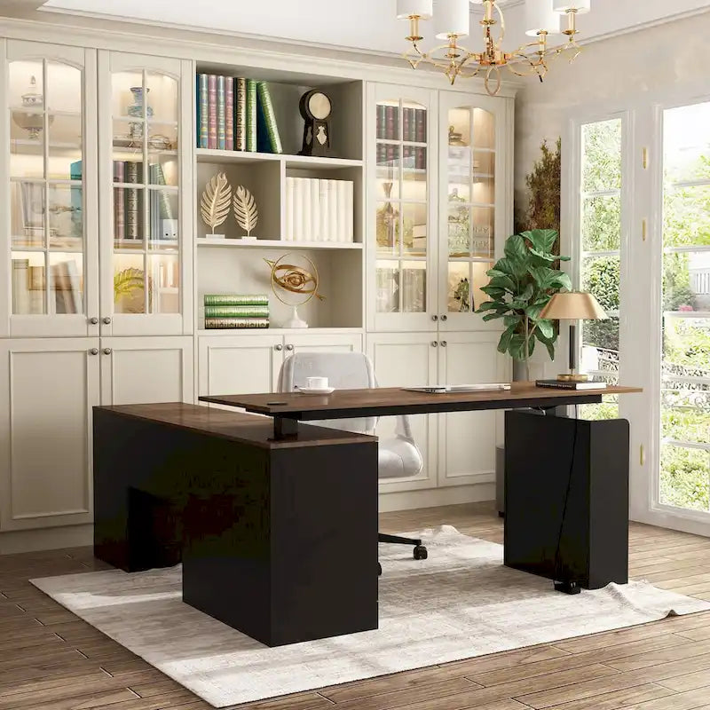 Bureau de télétravail ergonomique réglable en hauteur avec rangement