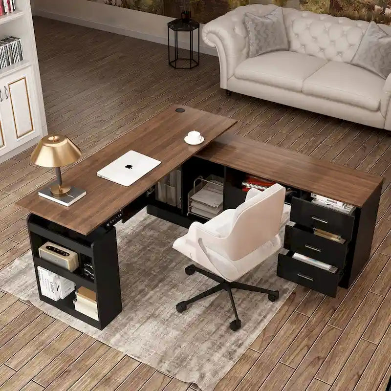 Bureau de télétravail ergonomique réglable en hauteur avec rangement