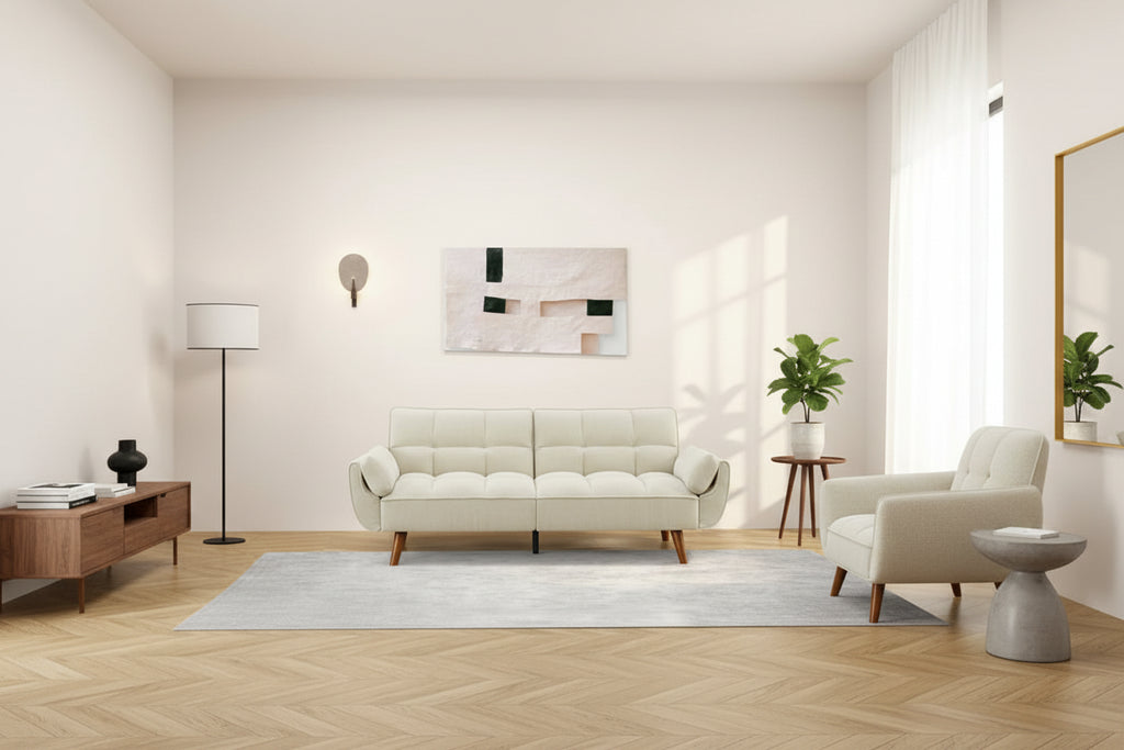 Futon Sofa Bed, Convertible Sleeper Couch with Pillows, Foldable Loveseat Furniture for Living Room