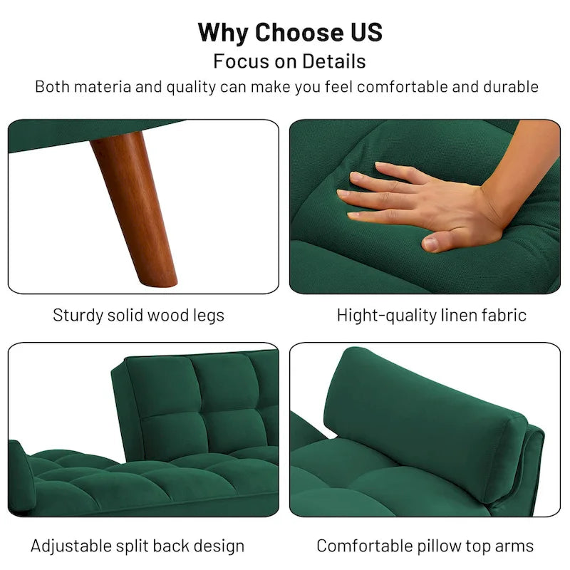Canapé convertible futon avec oreillers, causeuse pliable pour salon