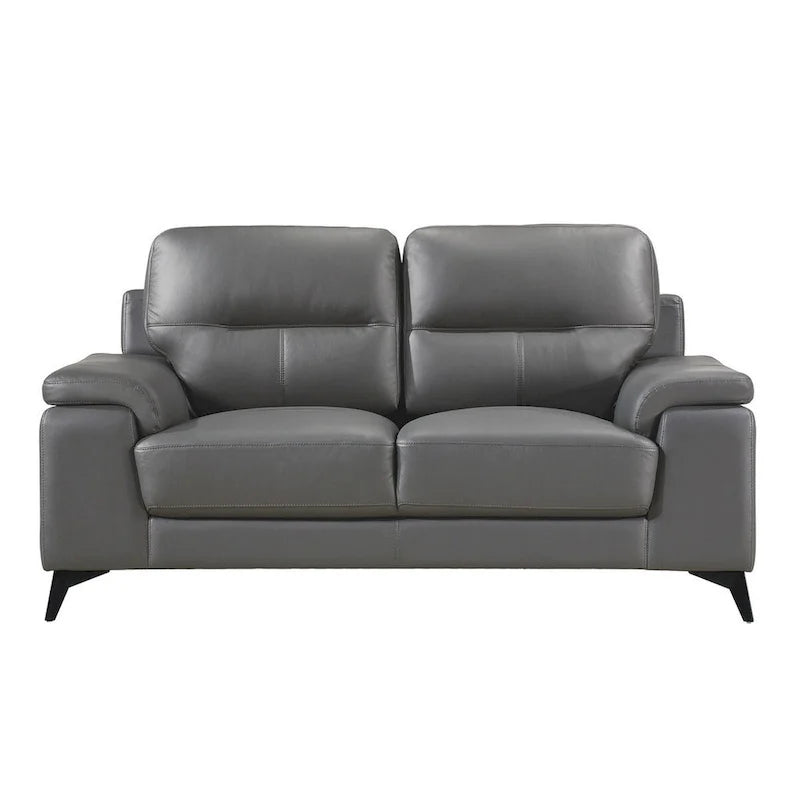 Causeuse de 170 cm, cuir pleine fleur et similicuir gris foncé, pieds en métal