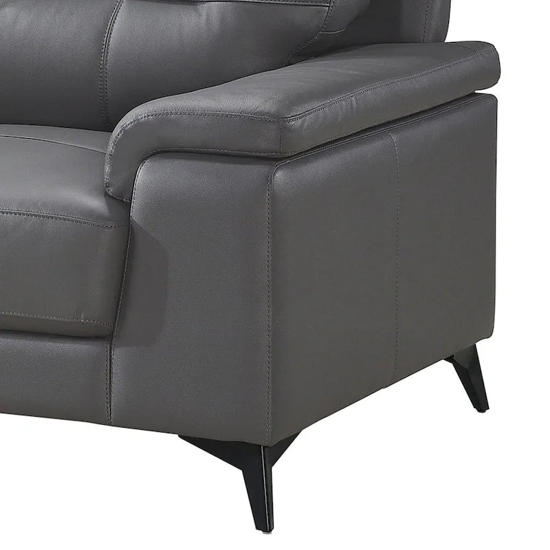 Causeuse de 170 cm, cuir pleine fleur et similicuir gris foncé, pieds en métal