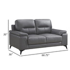 Causeuse de 170 cm, cuir pleine fleur et similicuir gris foncé, pieds en métal