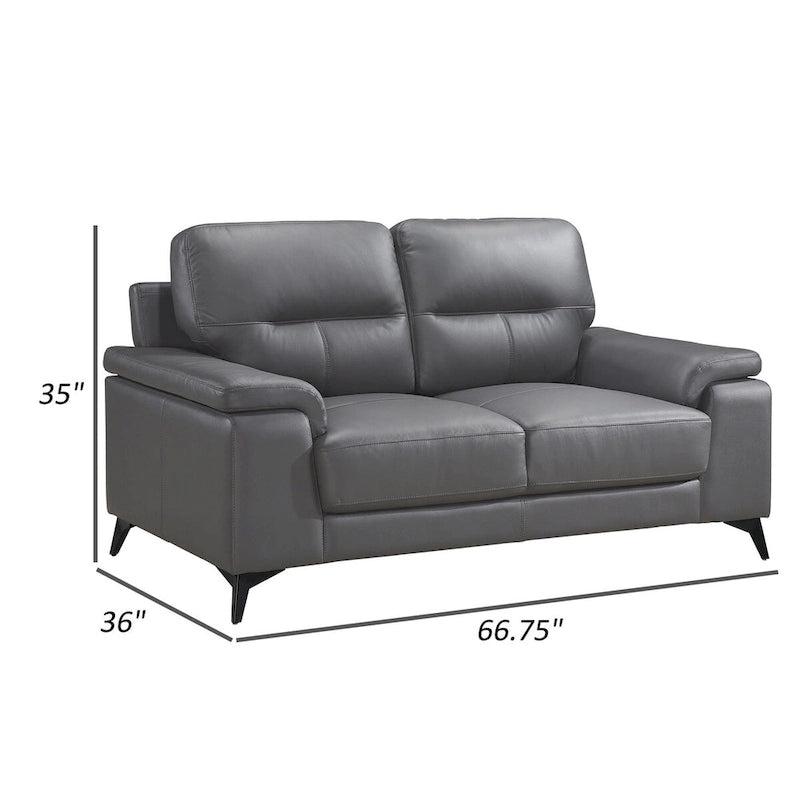 Causeuse de 170 cm, cuir pleine fleur et similicuir gris foncé, pieds en métal